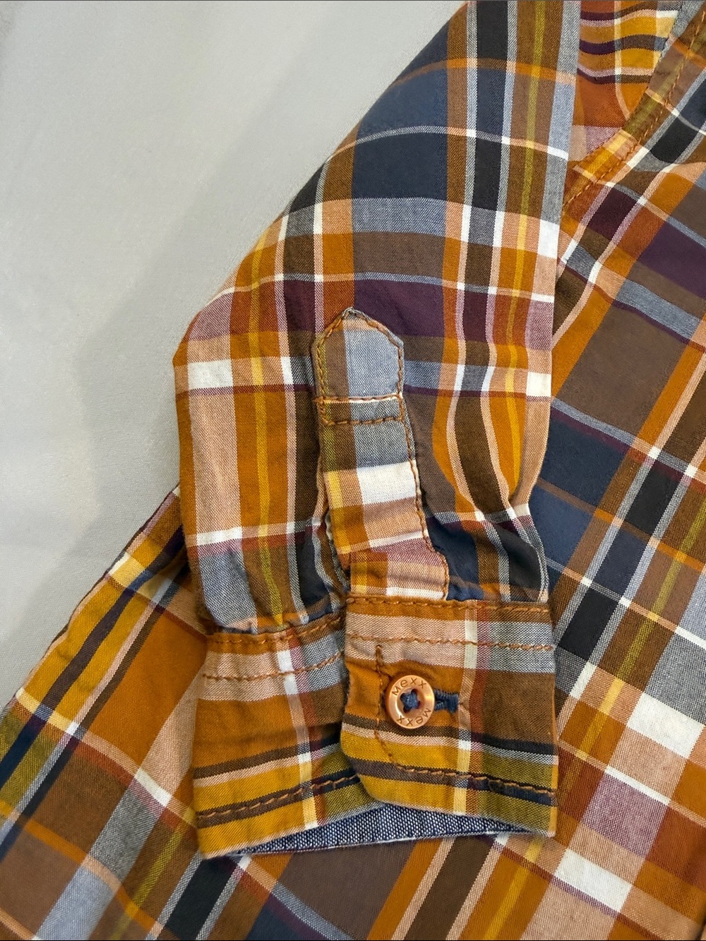 Mexx Boys Plaid Button-Down Shirt in Mustard, Brown & Navy - Picture 5 of 6